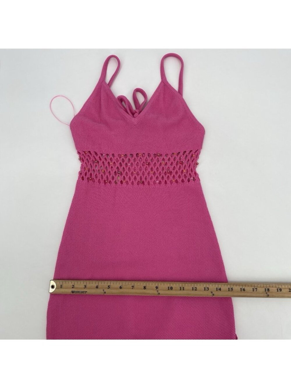 The Wolf Gang Size M Perla Knit Maxi Dress Pink Beaded NEW - Picture 8 of 16